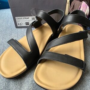 ABEO Oasis Strap Black Leather Comfort Walking Sandals Women's Size 9.5